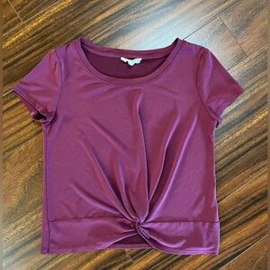 Pink Rose women’s medium T-shirt, twist front, deep plum wine colour